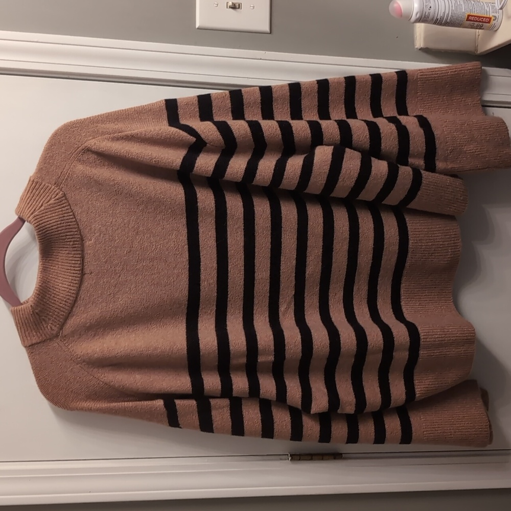 J. Crew Camel and Black Striped Cowl Neck Sweater - Picture 7 of 7